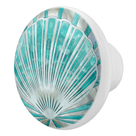 Seashell Art Deco - Aquamarijn en Parel Keramische Knop (Rechts)