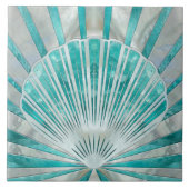 Seashell Art Deco - Aquamarijn en Parel Tegeltje (Voorkant)