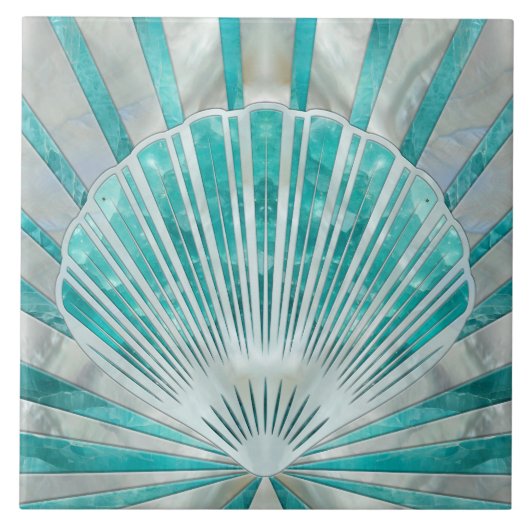 Seashell Art Deco - Aquamarijn en Parel Tegeltje (Voorkant)