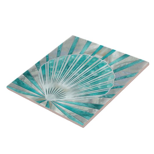 Seashell Art Deco - Aquamarijn en Parel Tegeltje (Zijkant)