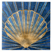 Seashell Art Deco - Blauw Marmer en Goud Tegeltje (Voorkant)