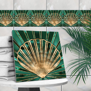 Seashell Art Deco - Malachiet en goud Tegeltje