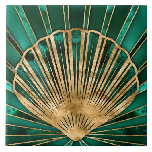Seashell Art Deco - Malachiet en goud Tegeltje (Voorkant)