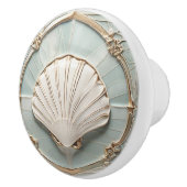 Seashell Art Nouveau Faux Relief Mint Blauw & Goud Keramische Knop (Rechts)