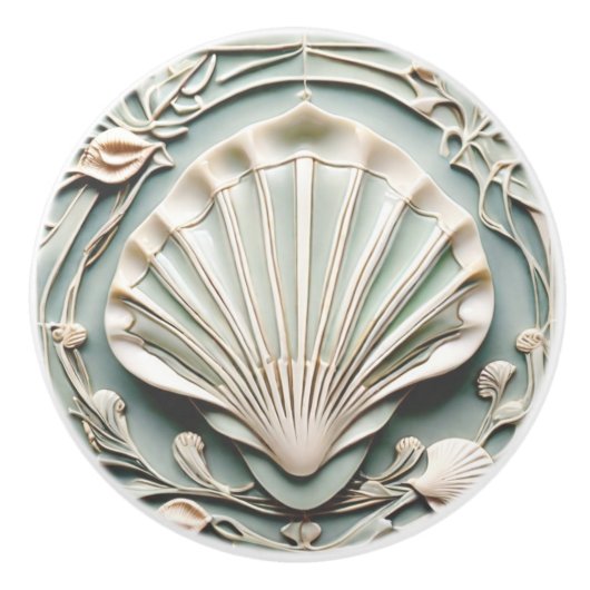 Seashell Art Nouveau Faux Relief Mint White Shell Keramische Knop (Voorkant)