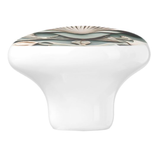 Seashell Art Nouveau Faux Relief Mint White Shell Keramische Knop (Zijkant)
