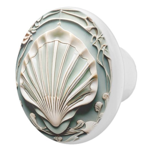 Seashell Art Nouveau Faux Relief Mint White Shell Keramische Knop (Rechts)