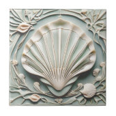 Seashell Art Nouveau Faux Relief Mint White Shell Tegeltje (Voorkant)