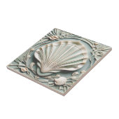 Seashell Art Nouveau Faux Relief Mint White Shell Tegeltje (Zijkant)