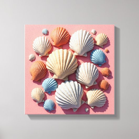 Seashell Assortiment op Zacht Roze Canvas Art (Voorkant)