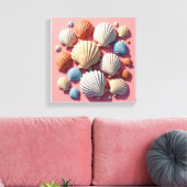 Seashell Assortiment op Zacht Roze Canvas Art Afdruk (Insitu (Woonkamer))