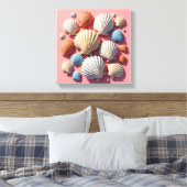 Seashell Assortiment op Zacht Roze Canvas Art Afdruk (Insitu (Slaapkamer))