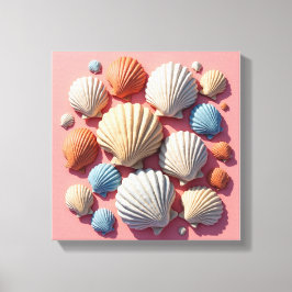Seashell Assortiment op Zacht Roze Canvas Art Afdruk