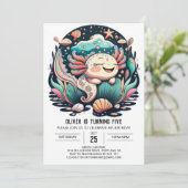 Seashell Axolotl Verjaardag uitnodiging (Staand voorkant)
