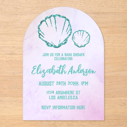 Seashell-Baby shower Acryl Uitnodigingen (Voorkant)