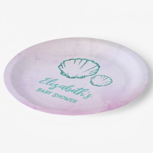 Seashell-Baby shower Papieren Bordje (Gekanteld)