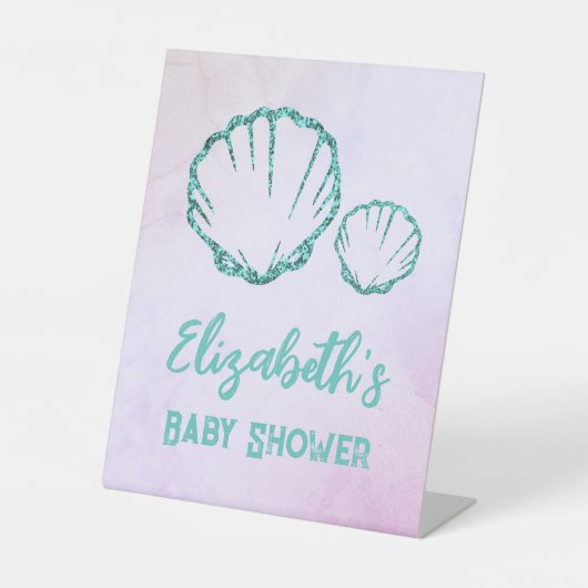 Seashell-Baby shower Reclamebord Met Voetstuk (Voorkant)
