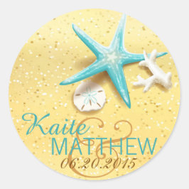 Seashell Beach Bestemming Trouwlabel Ronde Sticker
