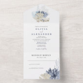 Seashell Beach blauwe bruiloft uitnodiging (Binnen)