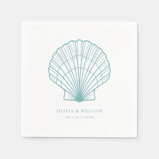 Seashell Beach Blauwgroen Blue Coastal Wedding Servet (Voorkant)