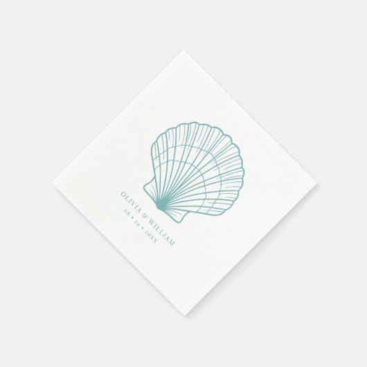 Seashell Beach Blauwgroen Blue Coastal Wedding Servet (Hoek)