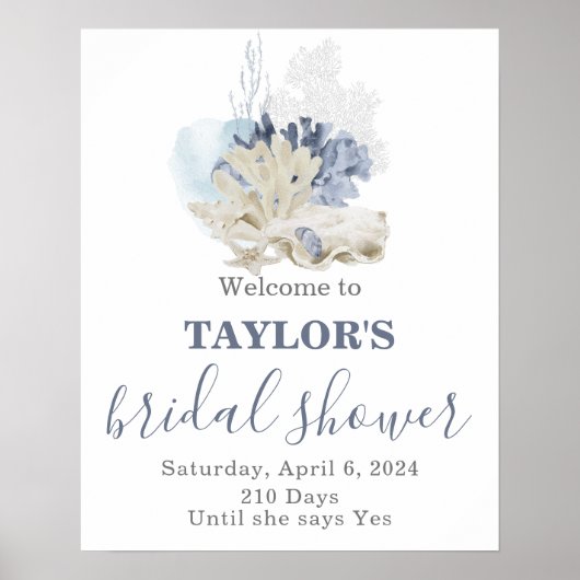 Seashell beach blue bridal shower Welcome Poster (Voorkant)