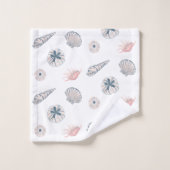 Seashell Beach Blue en PInk Pattern Bad Handdoek (Wasdoekje)