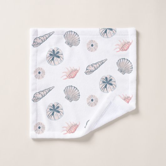Seashell Beach Blue en PInk Pattern Bad Handdoek (Wasdoekje)