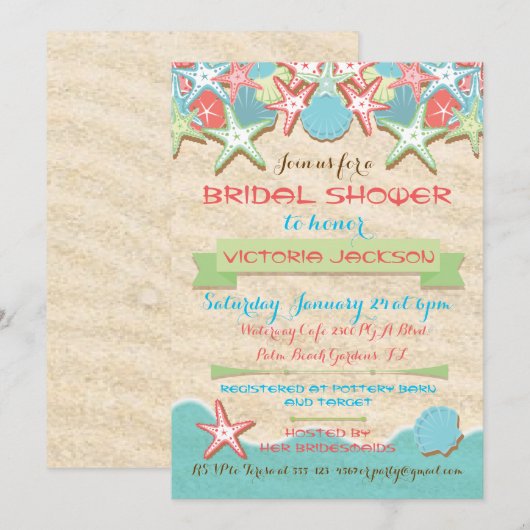 Seashell Beach Bruids Douche Uitnodigingen (Voorkant / Achterkant)