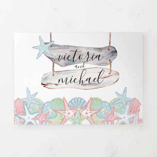 Seashell Beach bruiloft drievoudige uitnodiging (Cover)