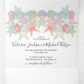 Seashell Beach bruiloft drievoudige uitnodiging (Binnenkant midden)