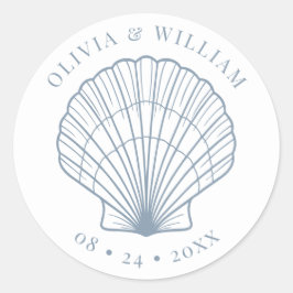Seashell Beach Bruiloft Kust Dusty Blue Ronde Sticker