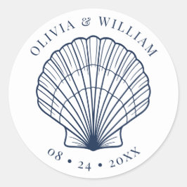 Seashell Beach Bruiloft Kustmarine Blauw Ronde Sticker