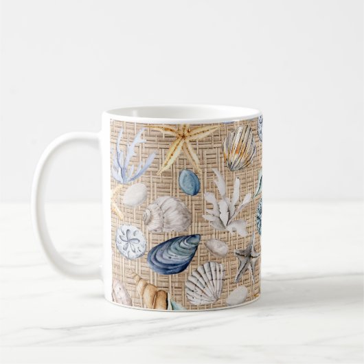 Seashell Beach Burlap Koffie Thee Koffiemok (Links)