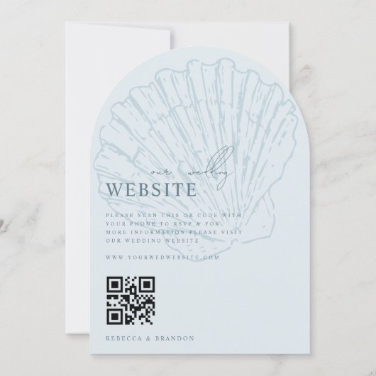 Seashell Beach Coastal Blue QR Code Arch Wedding Kaart (Achterkant)