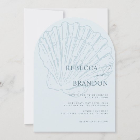 Seashell Beach Coastal Blue QR Code Arch Wedding Kaart (Voorkant)
