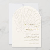 Seashell Beach Coastal Ivory & Gold Arch Wedding Kaart (Voorkant)