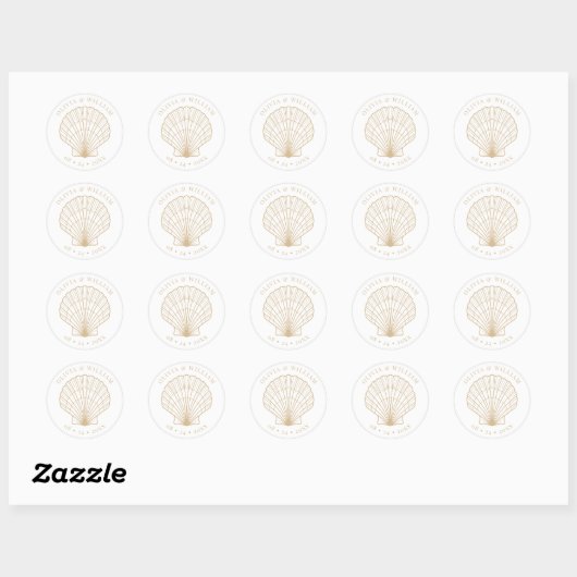 Seashell Beach Coastal Wedding Beige Ronde Sticker (Vel)