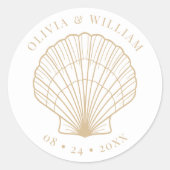 Seashell Beach Coastal Wedding Beige Ronde Sticker (Voorkant)