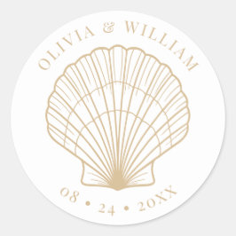 Seashell Beach Coastal Wedding Beige Ronde Sticker