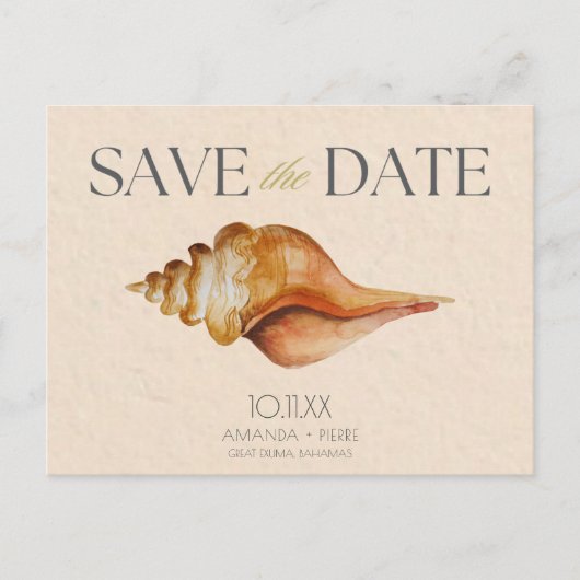 Seashell Beach Destination Wedding Bewaar de datum Aankondigingskaart (Voorkant)