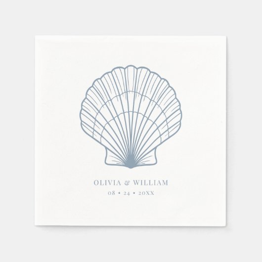 Seashell Beach Dusty Blue Coastal Wedding Servet (Voorkant)