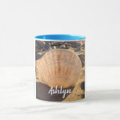 Seashell Beach Fotoscript Aangepaste naam Modern Mok (Midden)