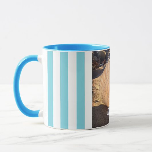 Seashell Beach Fotoscript Aangepaste naam Modern Mok (Links)