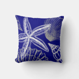 Seashell Beach House Coastal Blue White Starfish Kussen