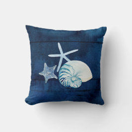 Seashell Beach House Navy Coral Nautilus Starfish Kussen