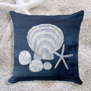 Seashell Beach House Navy Starfish Sand Dollar Kussen
