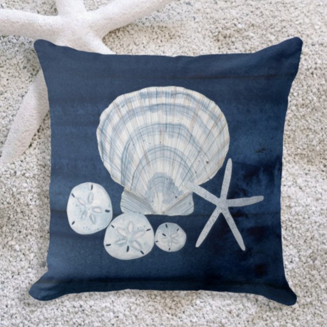 Seashell Beach House Navy Starfish Sand Dollar Kussen (Creator heeft geüpload)