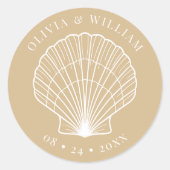 Seashell Beach Kust Beige bruiloft Ronde Sticker (Voorkant)