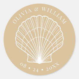 Seashell Beach Kust Beige bruiloft Ronde Sticker